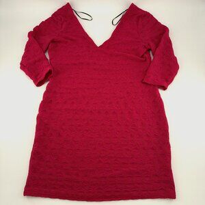 H&M Womens Pink Fuchsia Ruched Fabric Pencil Dress 3/4 Sleeve Size Large
